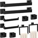 Bathroom Accessories Towel Bar Set: 10 Pieces Matte Black Bathroom Hardware Square SUS304 Stainless Steel - Wall Mounted Towel Rack&Toilet Paper Holder&Towel Ring and Towel Hook
