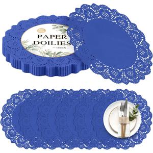 Kochorie 150 Pieces Lace Paper Doilies 12 Inches Round Blue Paper Doilies Disposable Decorative Placemats for Food Cakes Crafts Party Weddings Tableware Decoration