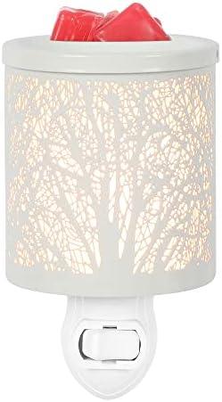 White Metal Plug in Wax Warmer Tree Pattern Wall Warmer for Scented Wax with Removable Tray Candle Warmer Plug in Night Light for Home