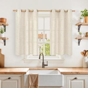 YoungsTex Linen Kitchen Window Curtains 40 Inches Long, Short Drapes Light Filtering with Bronze Grommet Rustic Semi Sheer for Bathroom Small Windows, 42 x 40 Inch, 2 Panels