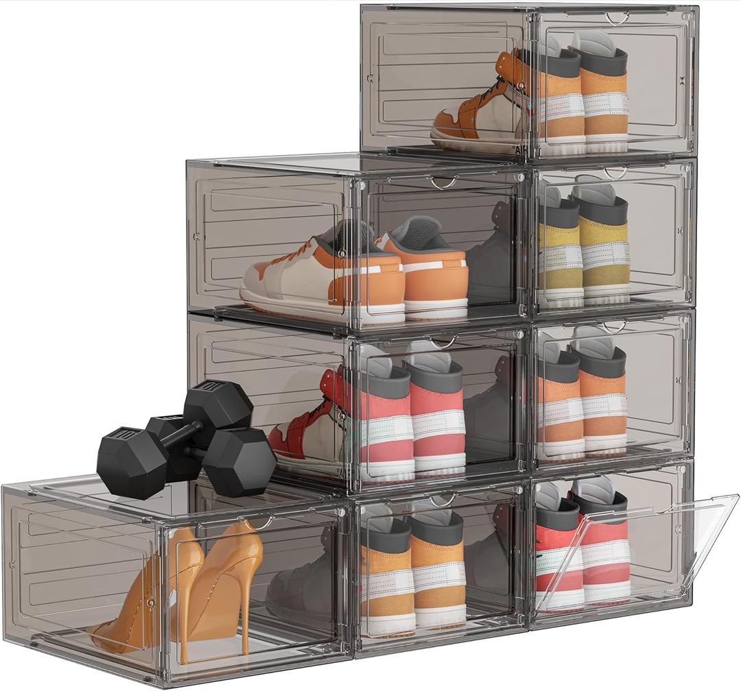 HOMIDEC Shoe Storage, 8 Pack Shoe Organizer Hard Plastic Shoe Box, Shoe Boxes Clear Plastic Stackable, Shoe Boxes with Lids for Size 13