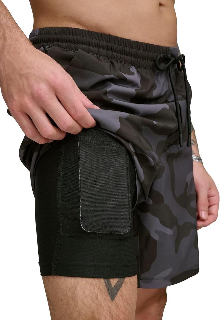 DKNY Men's Stretch Quick Dry Volley UPF 40+ Protection Swim Trunk (Medium, Black Camo)