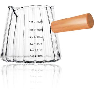 Espresso Measuring Cup 6 Oz, Espresso Glass Cups with Wood Handle, Milk Frothing Cup, Espresso Cup for Coffee, Milk, Tea or Maple Syrup Serving (Cloud)