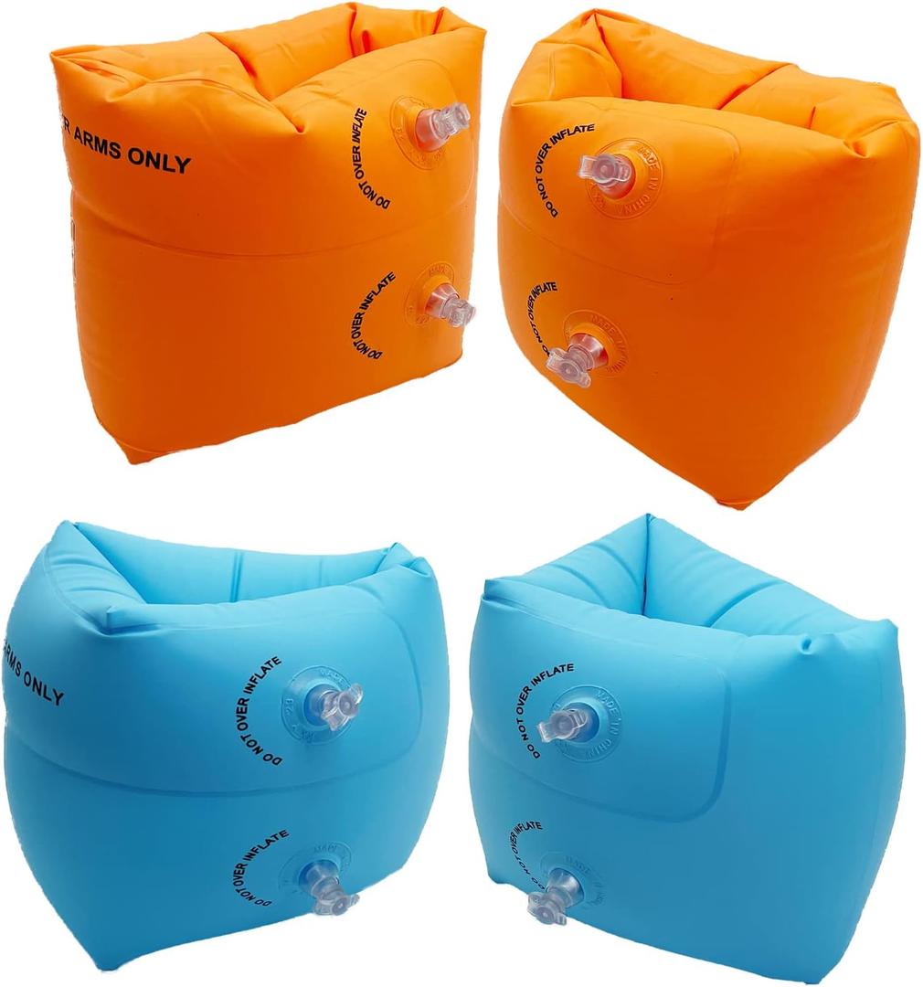 10Leccion 2 Pack Inflatable Arm Floaties for Toddlers, Blow up Water Wings for Kids, Swimming Arm Bands Floatation for Children and Adults 30-150LBS(Blue and Orange)