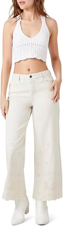 Forever 21 Eyelet WideLeg Jeans Vanilla 30