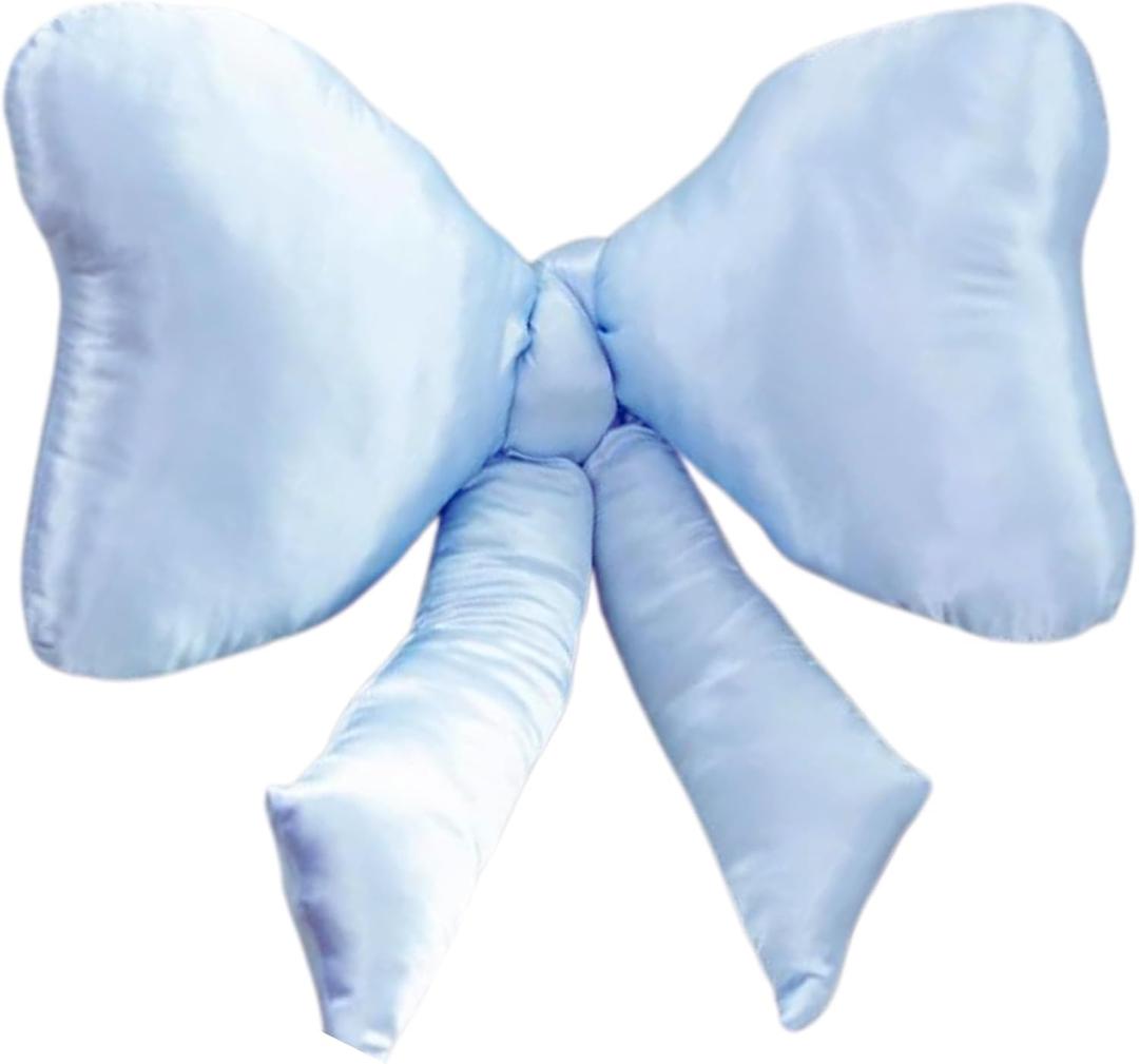 Bow Pillow - Big Coquette Throw Pillow - Bow Shaped Pillow - Silky Satin - Coquette Decor - Bow Room - Baby Blue Pillow - Nursery Decorations - Cute Room (Baby Blue)