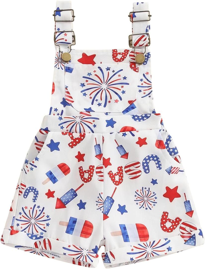 Ayalinggo Fourth Of July Baby Girl Outfit Toddler Ice Cream Jumpsuit Shorts Little Overalls Suspender Kids One Piece