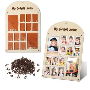 Qunclay DIY Pre-k to 12 Grade Photo Frame with 248 Letters and Numbers, Felt School Years Picture Frame Gift K to 12th Grade, Kindergarten to Graduation Photo Collage for School Days Display