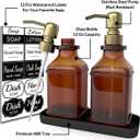 LMQML Soap Dispenser - 2 Pack, Antique Design Thick Amber Glass Hand Soap Dispensers with Sturdy Tray; 304 Rust Proof Stainless Steel Black Pump, 12Pcs Stickers, for Kitchen, Bathroom - Brushed Gold