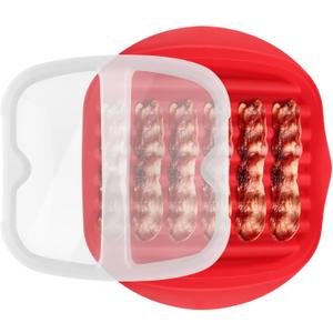 Microwave Bacon Cooker Tray Microwavable Bacon Grill with Splatter Lid Bacons Cooker Maker for Cooking Kitchen Gadget(COLOR:red)