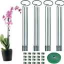 4 Set Metal Plant Sticks Support Tall 48 Inch Adjustable Plants Stem Support Rod Amaryllis Holder Stake Garden Flower Rings with 20PCS Clips 16.5' Plant Ties for Outdoor Indoor Plants