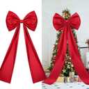 2pcs Christmas Tree Topper Bows, 47 Inch Extra Large Tree Toppers Satin Bows Christmas Decorations Wreath for Home Wedding Party Holiday Decor Supplies