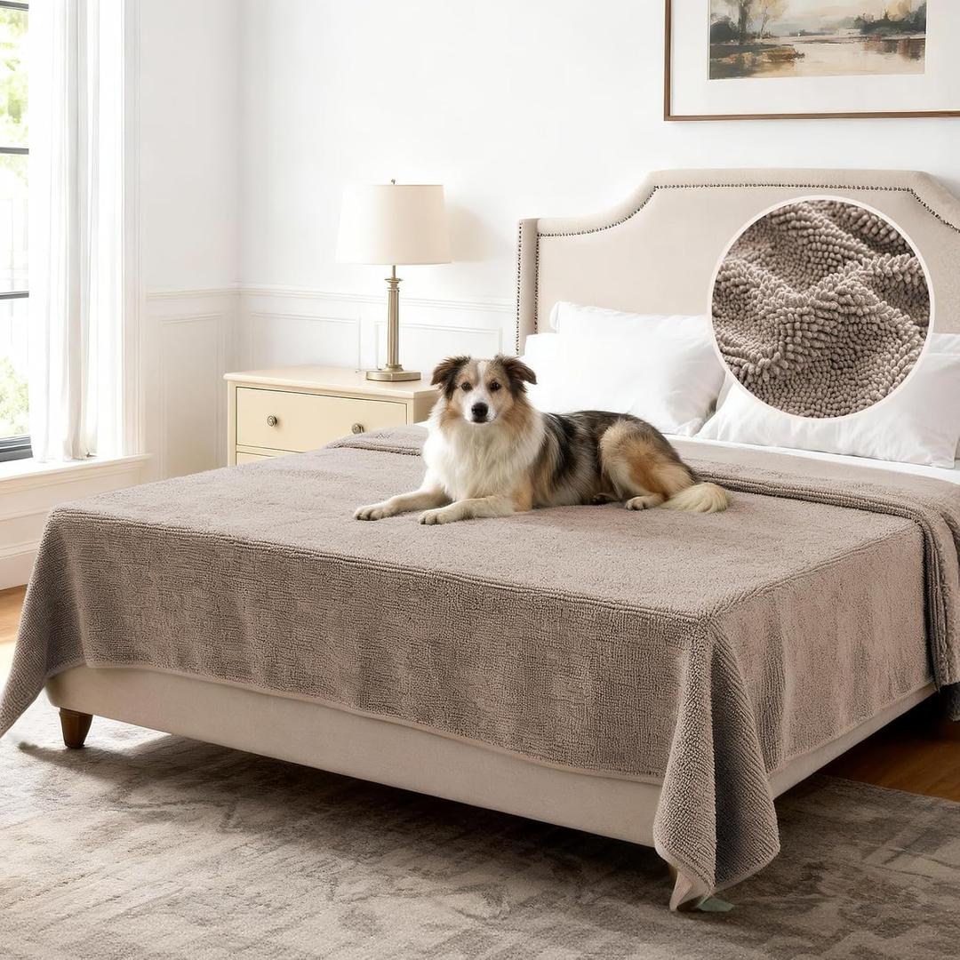 H.VERSAILTEX Non Slip Pet Couch Cover Chenille Dog Bed Protector Thick Soft Sofa Slipcover Pet Friendly Washable Couch Cushion Covers for Pets (52" x 82", Taupe)