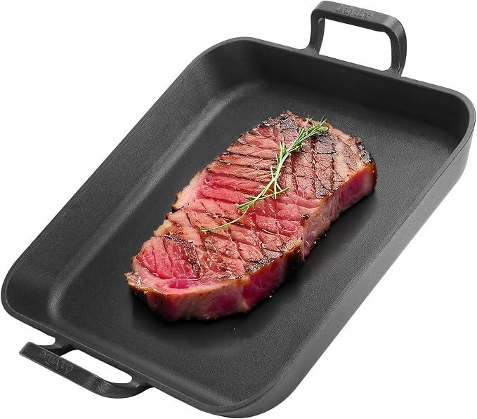 Onlyfire Pre-Seasoned Cast Iron Skillet, 12 Inch Square Steak Pan
Frying Pan, Nonstick Grill Surface, Dual Handles, For Grills, Oven and All Stovetops