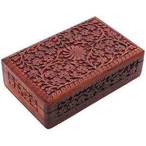 Ajuny Handcrafted Wooden Jewelry Box for Men & Women - Floral Decorative Keepsake Treasure Chest, Multipurpose Storage Box, Ideal Gift 8x5 Inch