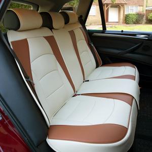 FH Group Car Seat Cover for Back Seat Beige Brown Faux Leather - Universal Fit, Rear Seat Covers for Cars with Rear Split Bench, Car Seat Cushions, Car Interior Accessories for SUV, Sedan, Van (Beige Tan)