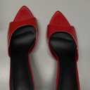 Coutgo Womens Heeled Mules Pointed Peep Toe High Heels Slip On Backless Mule Sandals Dress Shoes (11, Red)