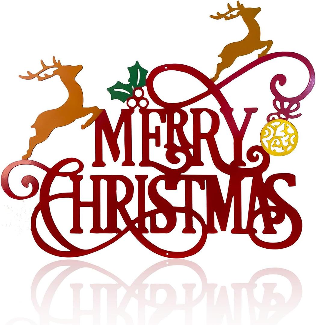 Metal Merry Christmas Wall Decor Christmas Sign Letter Decorative Hanging Plaque Suitable For Indoor Outdoor Room Yard Holiday Decoration (Small, Color01)