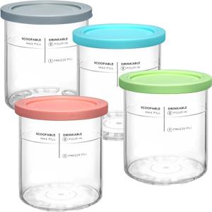 Replacement for Creami Deluxe Pints and Lids 4 Pack,Compatible with Ninja Creami 11-in-1 NC501 NC500 Series Deluxe Ice Cream Maker,24oz Deluxe XL Cups(Blue, Pink, Grey, Green)