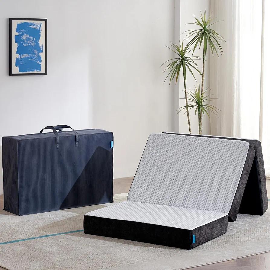 Odorless Foldable Mattress Medium Twin XL 80" x 38" x 6"
6 Inch Folding Foam Mattress With Storage Bag, Fiberglass Free Trifold Memory Foam Mattress for Murphy Bed, RV, Guest Bed
