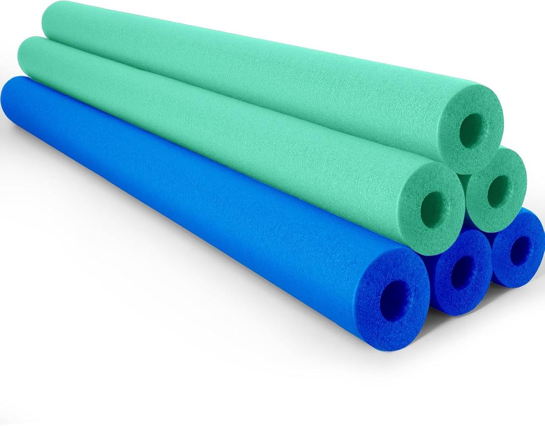 Hollowfly 6 Pack Jumbo Pool Noodles Swimming Floating Foam Tube Extra Large Hollow Bright Swimming Pool Noodles Bulk Heavy Duty for Adults(Blue,Turquoise,55 x 3.5 Inch)