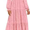 PRETTYGARDEN Wedding Guest Dresses for Women Floral Long Sleeve Smocked Tiered Elegant Long Flowy Boho Dress (Pink,Small) (Pink, S)