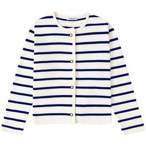 LATAHUO Women's Striped Cardigan Sweater Trendy Long Sleeve Button Down Crewneck Knit Cardigans, Small