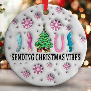 4 x Funny Christmas Ornaments - Humorous Holiday Ornaments for Christmas Tree Decoration, Unique Gag Gifts for Friends, White Elephant Gifts - Quirky Ceramic Ornament with Gift Box