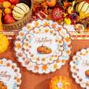 Supernal 60pcs Thanksgiving Plastic Plates Heavy Duty,Fancy Scalloped Plates with Fall Pumpkin and Autumn Maple Leaves, Include 30 Dessert Plate&Dinner Plastic Plate for Thanksgiving Party
