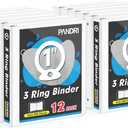 3 Ring Binder 1 Inch, PANDRI 12 Pack 1-Inch Binder Fits Letter Size 8.5'' x 11'' Paper, Versatile Binders for Office Home School, 2 Pockets, White