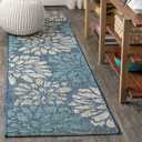 JONATHAN Y Floral Textured Weave Indoor Outdoor Runner Rug 2X8 Navy/Aqua, Zinnia Modern for Backyard, Patio, Porch, Easy-Cleaning, High Traffic, Pet-Friendly, Non-Shedding (SMB110C-28)
