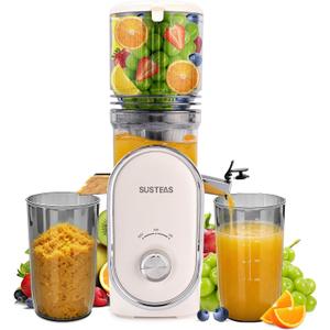 SUSTEAS Cold Press Juicer, 5.3" Feed Chute Slow Masticating Machines with 300W, Fit Whole Fruits & Vegetables, High Juice Yield, Easy to Clean, White