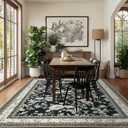 Black Floral Rug 5x7 Machine Washable Area Rug for Living Room Vintage Boho Farmhouse Low Pile Distressed Carpet for Dining Room, Bedroom Indoor Non-Slip Black Beige Taupe Flower Design Home Decor