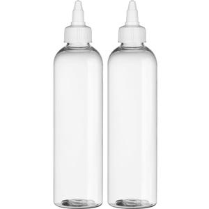 BRIGHTFROM Twist Top Applicator Bottles, 8 OZ Crystal Clear, Squeeze Empty Plastic Bottles, BPA-Free, PET, Refillable, Open/Close Nozzle - Multi Purpose (Pack of 2)