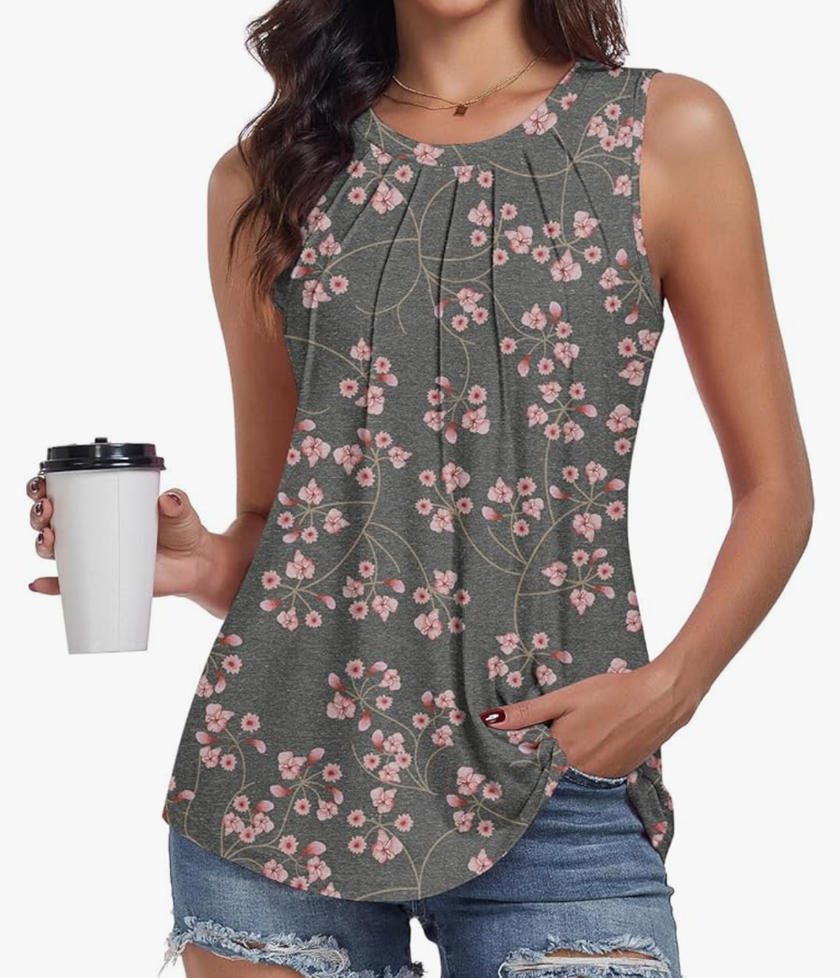 syoss Women's Summer Tank Tops Pleated Round Neck Sleeveless Tops XXL