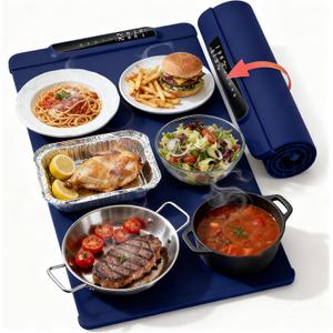 Food Warming Mat, 10s Fast Heating with 5 Modes & 10 Temp Settings, 0.5-10H Timer, Foldable & Easy-Clean Food Grade Silicone Mat for Desk, Table, Home Kitchen (Blue, 26 * 15 Inch)
