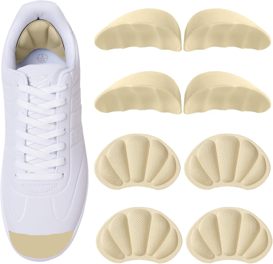 2 x Shoe Filler Inserts for Loose Shoe, 2 Pairs of Toe Cushions & Heel Pads for Women and Men, Perfect for Shoes Too Big, Comfort Inserts for High Heels, Leather Shoes(Beige)