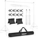 EMART Backdrop Stand 10x7ft(WxH) Photo Studio Adjustable Background Stand Support kit with 2 Crossbars, 8 Clamps, 2 Sandbags and Carry Bag for Parties, Events Decoration, Wedding, Photography -White