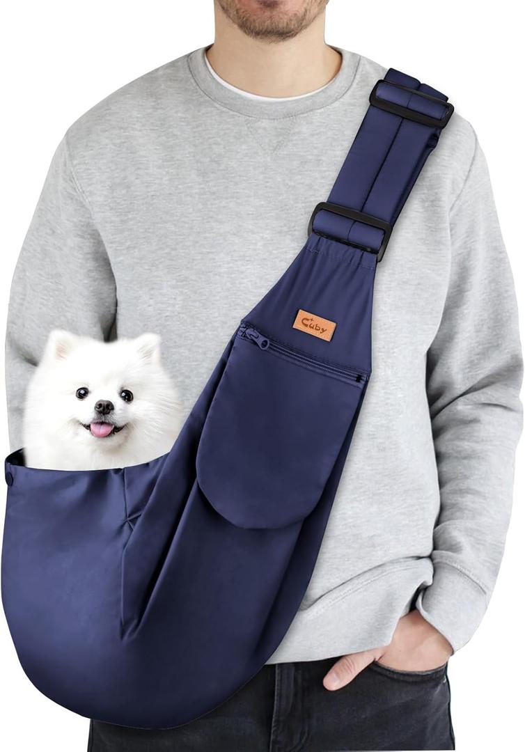 CUBY Dog and Cat Sling Carrier - Hands Free Reversible Pet Papoose Bag - Soft Pouch and Tote Design - Adjustable - Suitable for Puppy, Small Dogs, and Cats for Outdoor Travel (Blue Classic)