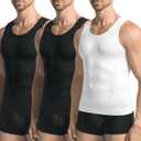 3 Pack Compression Shirt Men Slimming Body Shaper Tummy Control Vest Workout Tank Top Shapewear (Large, 3-black/Black/White)