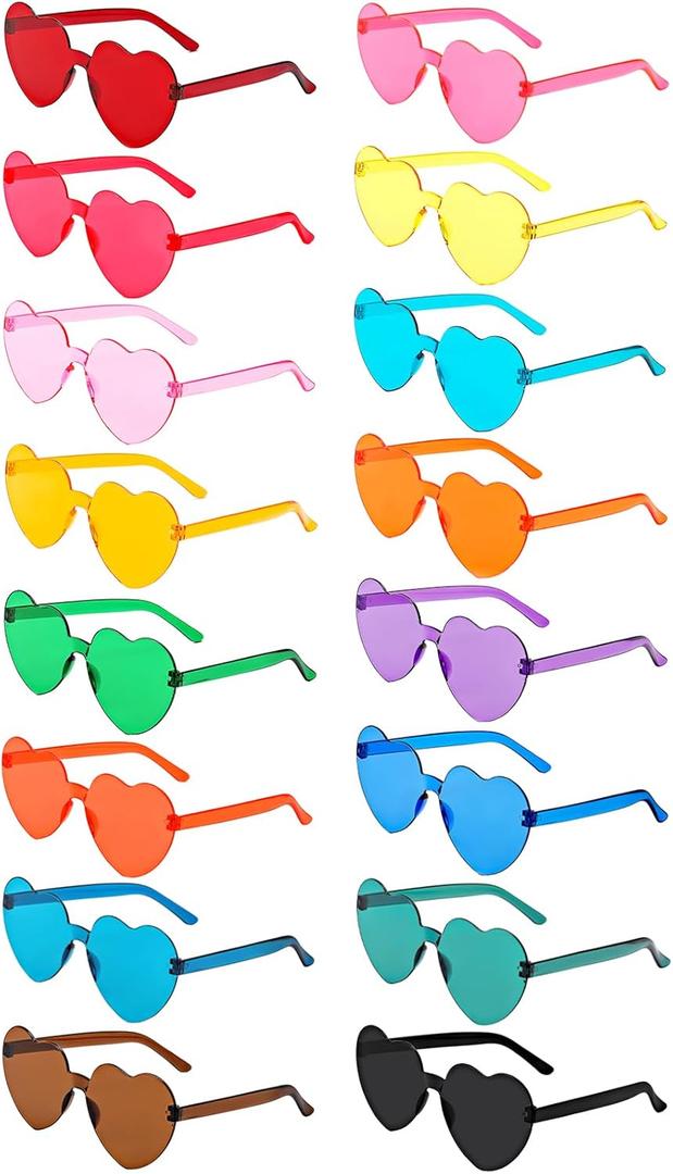 14/16/18 Pairs Heart Shaped Sunglasses Candy Color Rimless Fun Heart Glasses for Women Party Favors