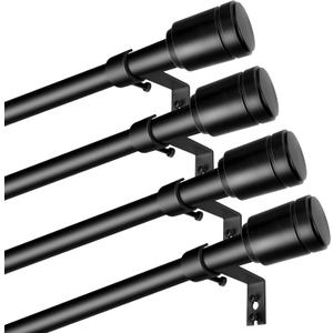 5/8” Diameter Curtain Rods 30-90 Inch, for 30-84 Inch Windows, Adjustable Splicing Black Curtain Rods for Windows with Brackets, Window Rod Long Small Curtains Rod, 4 Pack