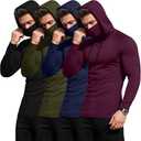 Yearntown 4 Pack Men's Compression Hoodies with Mask Sweatshirt Long Sleeve Workout Sports Base Layer Active Running Pullover, Small