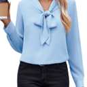 Zeagoo Womens Blouses Chiffon Long Sleeve Shirts Bow Tie Neck Work Tops Business Casual Outfits, Small