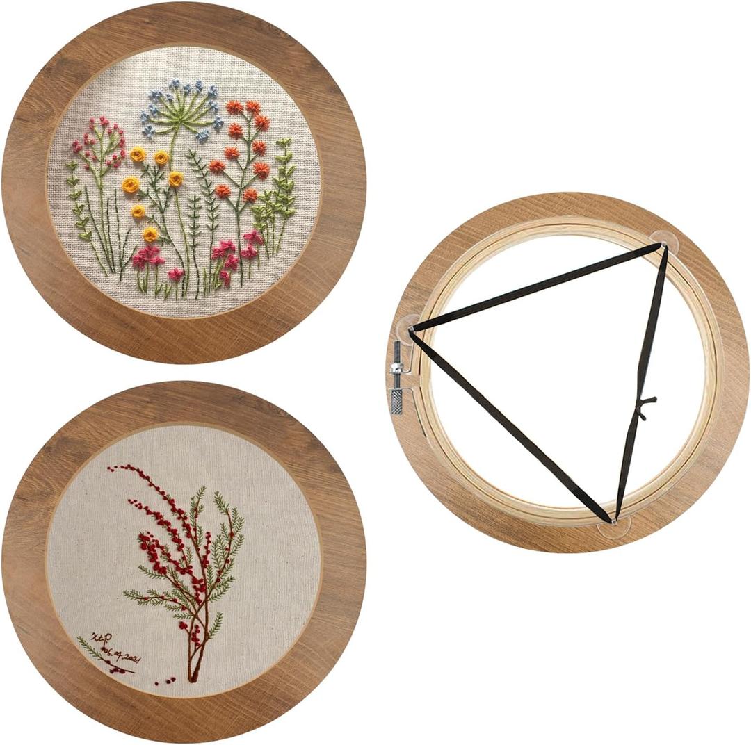 3 Sets Upgraded Wood Embroidery Frames with Bamboo Hoops, 6 Inch Round Embroidery Display Frame for Finished Cross Stitch and DIY Art Craft Sewing Ornaments (Easier to Install) (Brown)