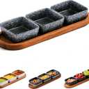 Chip and Dip Serving Set, Ceramic Dipping Sauce Bowls with Wooden Tray, 3.5 inch Side Dishes Set of 3 for Entertaining, Party, Buffets, Appetizers, Snacks and Sushi, Snowflake