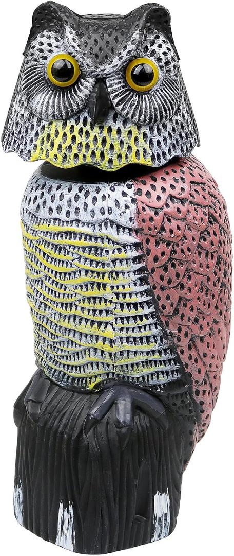 Owl Decoy to Scare Birds Away Scarecrow Fake Owl with Rotating Head 16" Tall