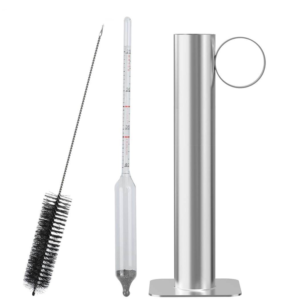 Maple Syrup Hydrometer Test Cup kit, Measures Sugar Content in The Syrup, Stainless Steel Maple Syrup Equipment, Design for Maple Syrup Supplies, Easy to Read and Accurate, with Cleaning Brush (silvery)