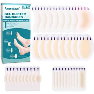 Foot Band-Aid, Hydrocolloid Gel Blister Bandages for Feet, Waterproof Blister Pads Cushions for Heel, Toe & Foot Prevention & Recovery, Foot Anti-Friction Pain Relief Blister Pad (36PCS)
