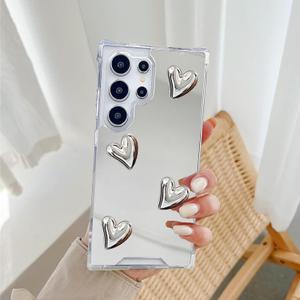 LUVI Compatible with Galaxy S26 Ultra Mirror Case Makeup Electroplate Love Heart Fashion Glossy Luxury Cool Cute Shockproof Protective Cover for Women Girls